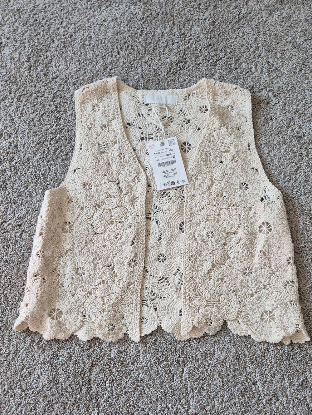 Crochet Floral Lace Sleeveless Vest - Cream